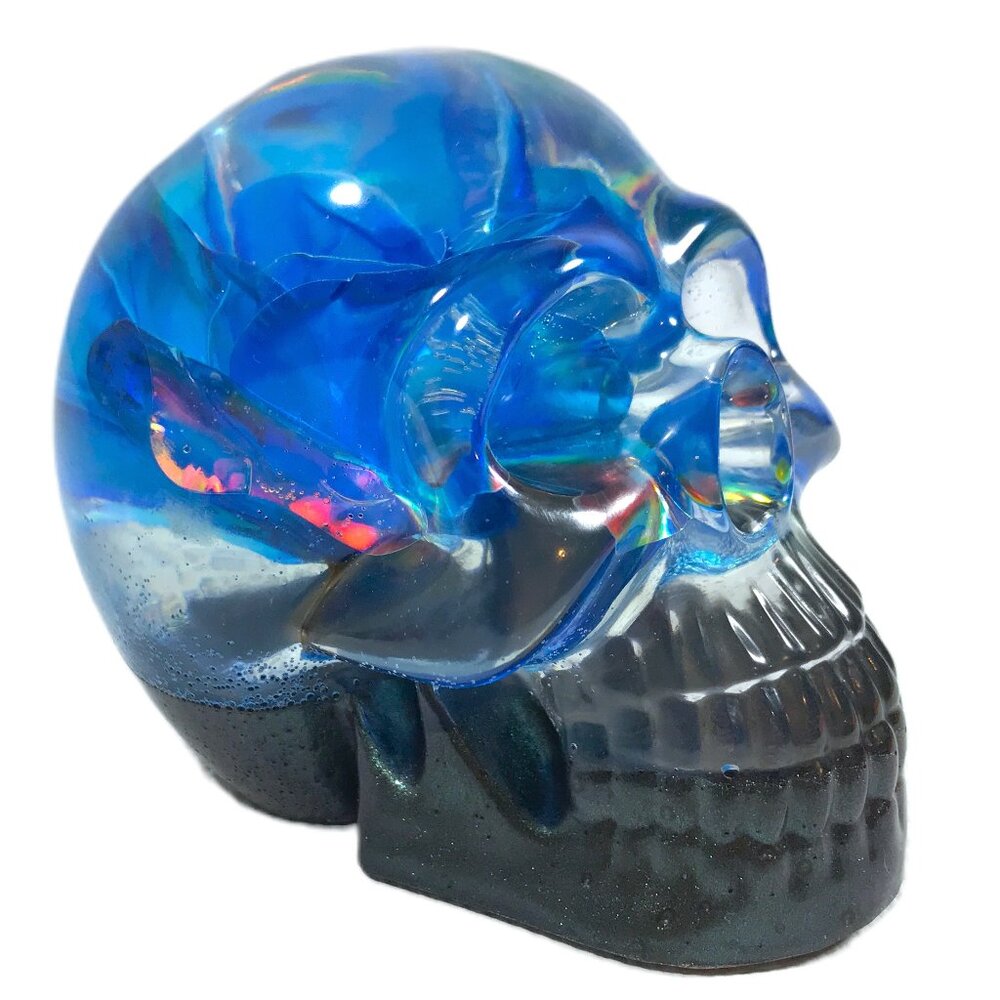 Iridescent Blue 3D Epoxy Resin Skull